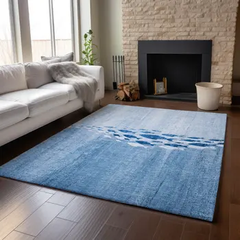 3' X 5' Blue And Ivory Nautical Washable Area Rug With UV Protection
