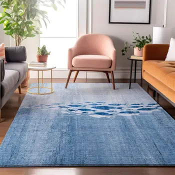 10' X 14' Blue And Ivory Nautical Washable Area Rug With UV Protection