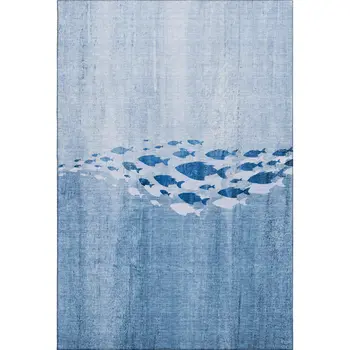 10' X 14' Blue And Ivory Nautical Washable Area Rug With UV Protection