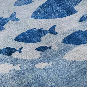 10' X 14' Blue And Ivory Nautical Washable Area Rug With UV Protection