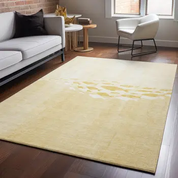 5' X 8' Gold And Ivory Nautical Washable Area Rug With UV Protection