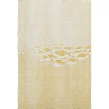5' X 8' Gold And Ivory Nautical Washable Area Rug With UV Protection