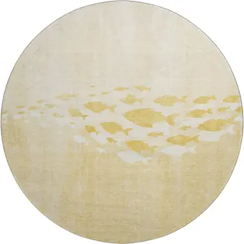 8' Gold And Ivory Nautical Washable Round Rug With UV Protection