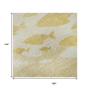9' X 12' Gold And Ivory Nautical Washable Area Rug With UV Protection