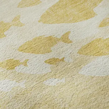 10' X 14' Gold And Ivory Nautical Washable Area Rug With UV Protection