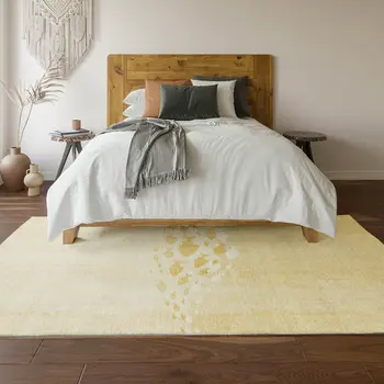 10' X 14' Gold And Ivory Nautical Washable Area Rug With UV Protection