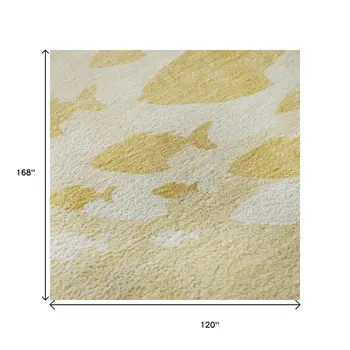 10' X 14' Gold And Ivory Nautical Washable Area Rug With UV Protection