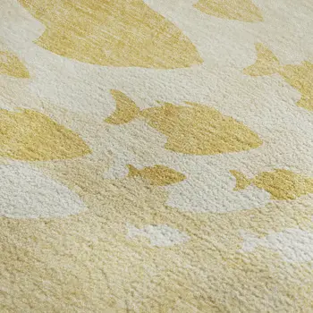 10' X 14' Gold And Ivory Nautical Washable Area Rug With UV Protection