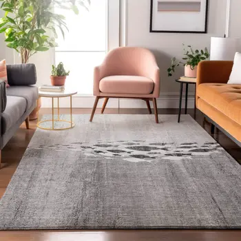 3' X 5' Gray And Ivory Nautical Washable Area Rug With UV Protection