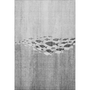 3' X 5' Gray And Ivory Nautical Washable Area Rug With UV Protection