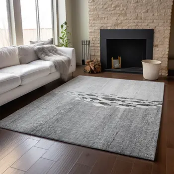 3' X 5' Gray And Ivory Nautical Washable Area Rug With UV Protection