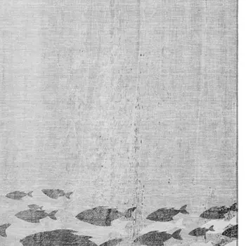 9' X 12' Gray And Ivory Nautical Washable Area Rug With UV Protection