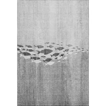 10' X 14' Gray And Ivory Nautical Washable Area Rug With UV Protection