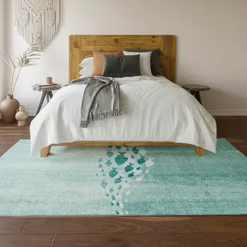 3' X 5' Teal And Ivory Nautical Washable Area Rug With UV Protection