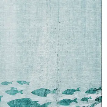 10' X 14' Teal And Ivory Nautical Washable Area Rug With UV Protection