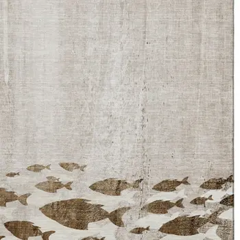 8' X 10' Taupe And Ivory Nautical Washable Area Rug With UV Protection