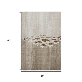 8' X 10' Taupe And Ivory Nautical Washable Area Rug With UV Protection