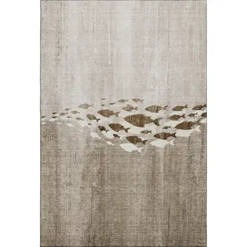9' X 12' Taupe And Ivory Nautical Washable Area Rug With UV Protection