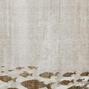 9' X 12' Taupe And Ivory Nautical Washable Area Rug With UV Protection