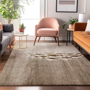 10' X 14' Taupe And Ivory Nautical Washable Area Rug With UV Protection
