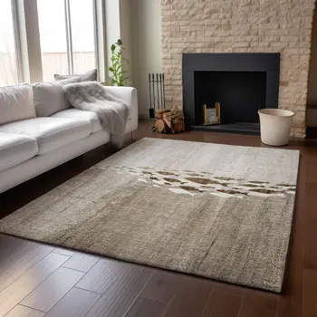 10' X 14' Taupe And Ivory Nautical Washable Area Rug With UV Protection