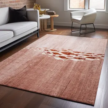 3' X 5' Terra Cotta And Ivory Nautical Washable Area Rug With UV Protection