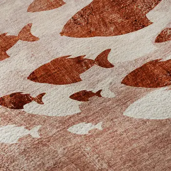 3' X 5' Terra Cotta And Ivory Nautical Washable Area Rug With UV Protection