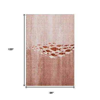 8' X 10' Terra Cotta And Ivory Nautical Washable Area Rug With UV Protection