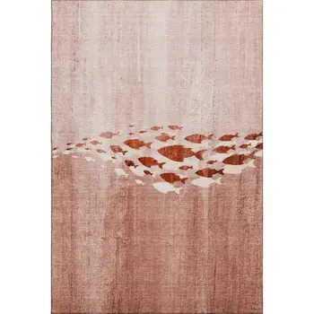 10' X 14' Terra Cotta And Ivory Nautical Washable Area Rug With UV Protection
