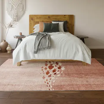 10' X 14' Terra Cotta And Ivory Nautical Washable Area Rug With UV Protection
