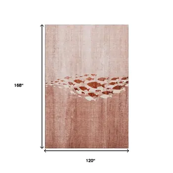 10' X 14' Terra Cotta And Ivory Nautical Washable Area Rug With UV Protection
