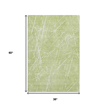 3' X 5' Artichoke Green And Ivory Abstract Washable Area Rug With UV Protection