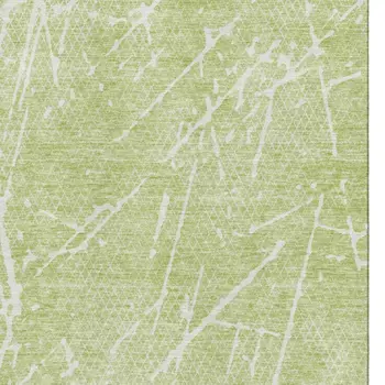 5' X 8' Artichoke Green And Ivory Abstract Washable Area Rug With UV Protection