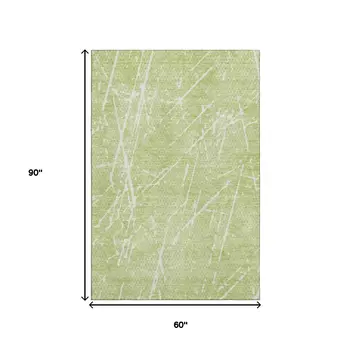 5' X 8' Artichoke Green And Ivory Abstract Washable Area Rug With UV Protection