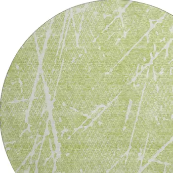 8' Artichoke Green And Ivory Abstract Washable Round Rug With UV Protection