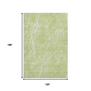 10' X 14' Artichoke Green And Ivory Abstract Washable Area Rug With UV Protection