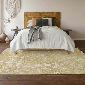 5' X 8' Beige And Ivory Abstract Washable Area Rug With UV Protection