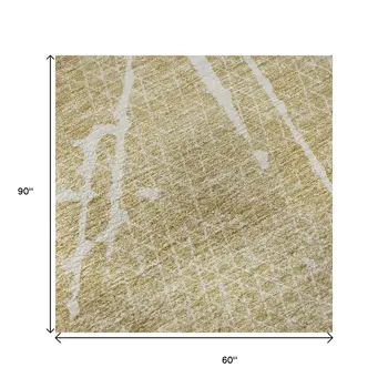 5' X 8' Beige And Ivory Abstract Washable Area Rug With UV Protection