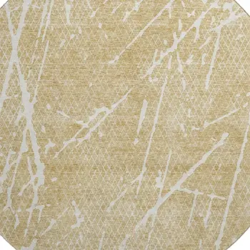 8' Beige And Ivory Abstract Washable Round Rug With UV Protection