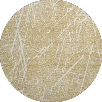 8' Beige And Ivory Abstract Washable Round Rug With UV Protection