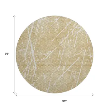 8' Beige And Ivory Abstract Washable Round Rug With UV Protection