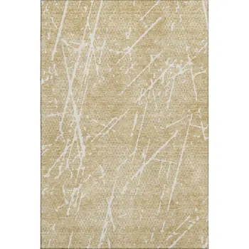 8' X 10' Beige And Ivory Abstract Washable Area Rug With UV Protection
