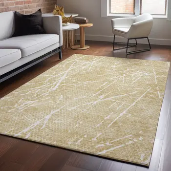 10' X 14' Beige And Ivory Abstract Washable Area Rug With UV Protection