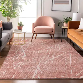 5' X 8' Blush And Ivory Abstract Washable Area Rug With UV Protection