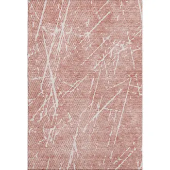 5' X 8' Blush And Ivory Abstract Washable Area Rug With UV Protection