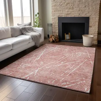 5' X 8' Blush And Ivory Abstract Washable Area Rug With UV Protection