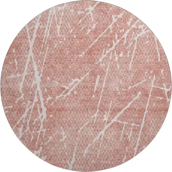 8' Blush And Ivory Abstract Washable Round Rug With UV Protection