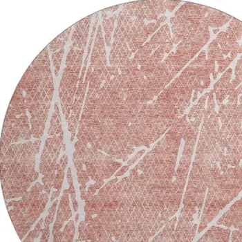 8' Blush And Ivory Abstract Washable Round Rug With UV Protection