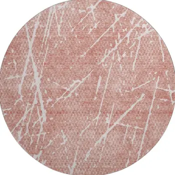 8' Blush And Ivory Abstract Washable Round Rug With UV Protection