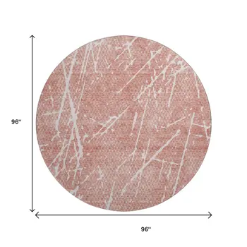 8' Blush And Ivory Abstract Washable Round Rug With UV Protection